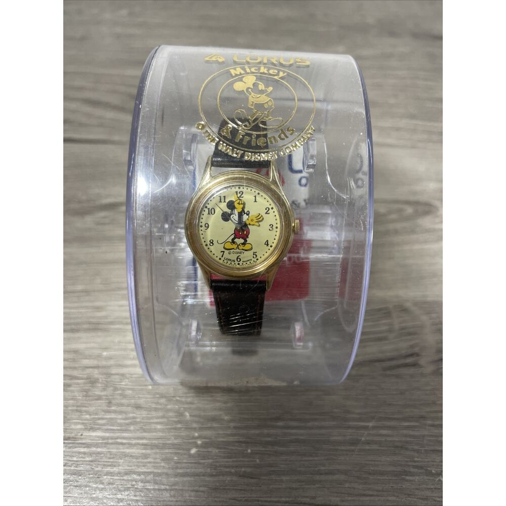Vintage Disney Mickey Mouse Lorus Leather Band Watch Water Resistant Gold Tone - Picture 5 of 16
